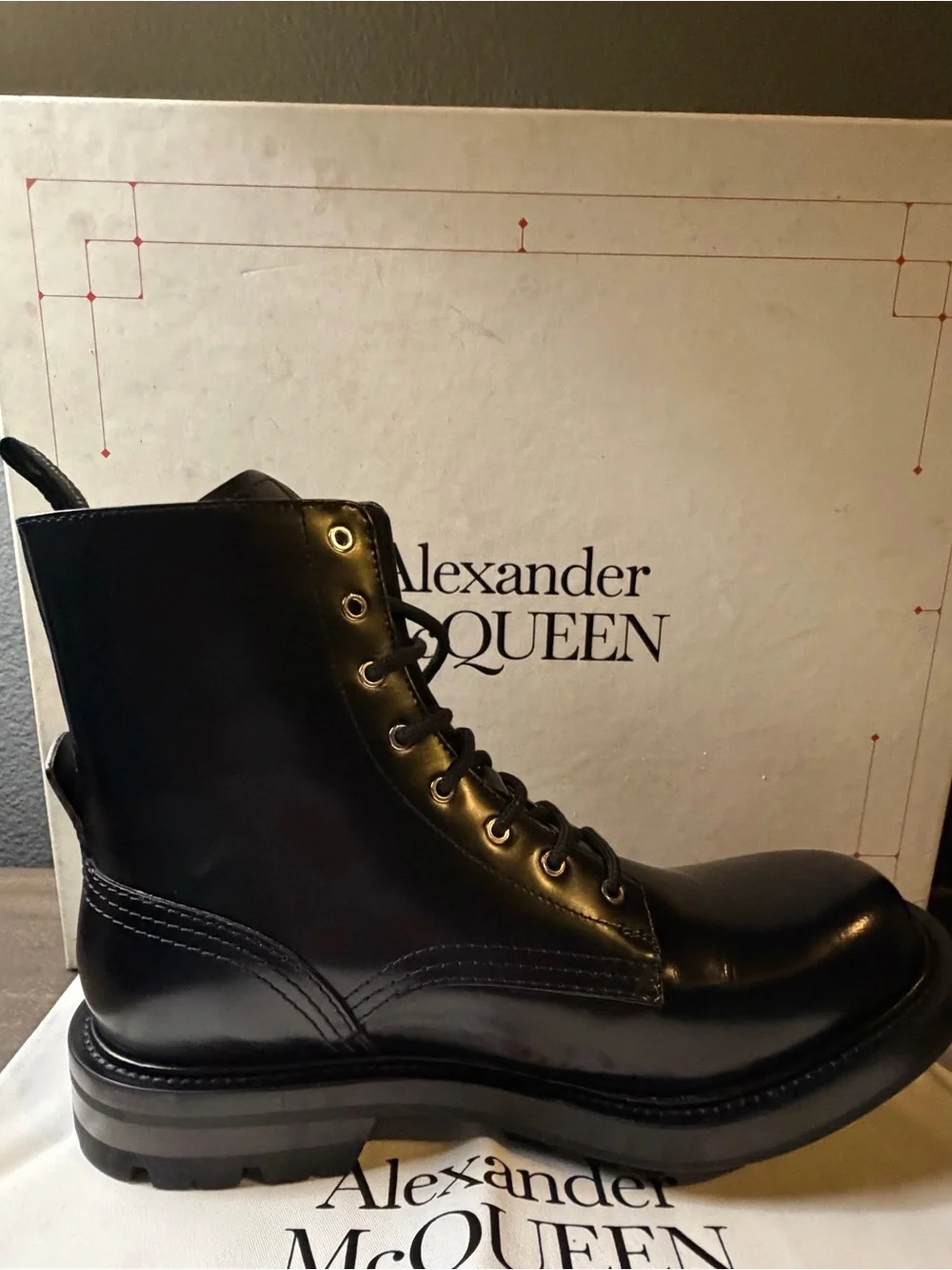 Alexander McQueen Leather Lace-Up Combat Boots Black - Size 41 (Worn Once)